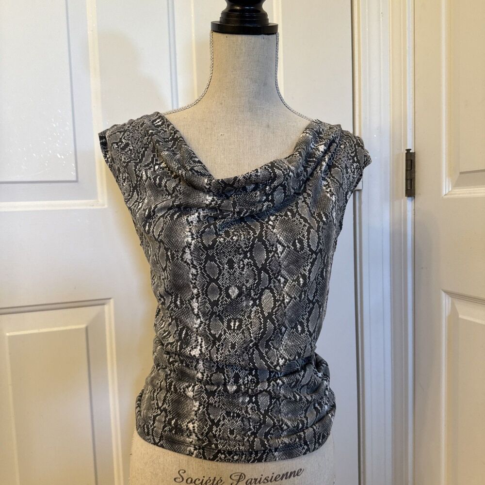 OFF THE SHOULDER Michael Kors Gray Animal Print Top Rayon Blend Size XS Womens